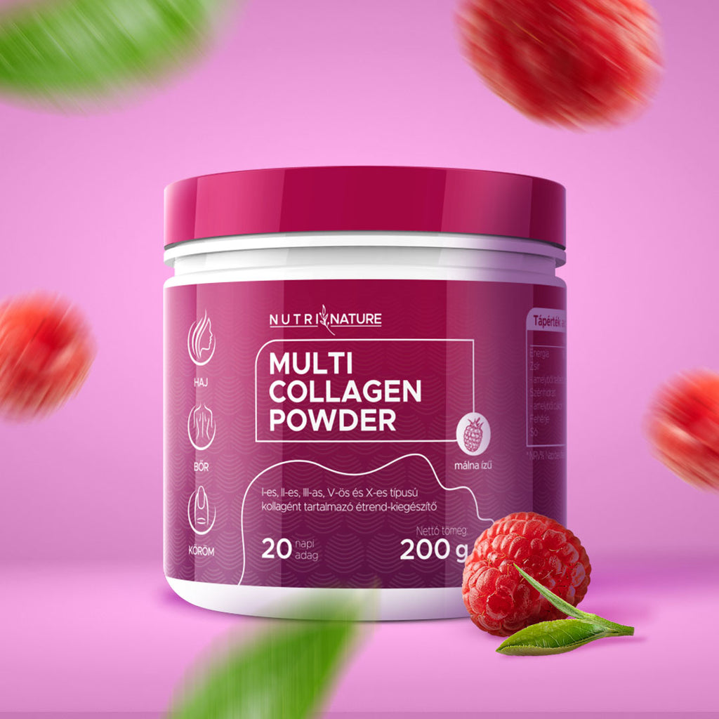 Multi kollagén por (málna) | 200g